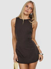 Yumiko Romper Brown Pinstripe