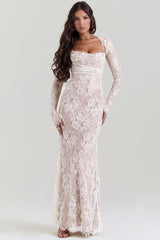 Artemis-Vintage Cream Lace Maxi Dress