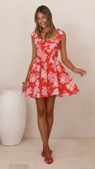 Haisley Mini Dress - Red Floral