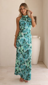 Oralia Maxi Dress - Dark Green Floral