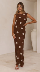 Beverly Maxi Dress - Chocolate/Cream Polka Dot