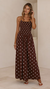 Gena Maxi Dress - Chocolate Polka