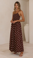 Gena Maxi Dress - Chocolate Polka