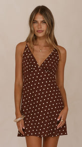 Halina Mini Dress - Chocolate/Nude Spot