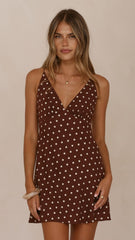 Halina Mini Dress - Chocolate/Nude Spot