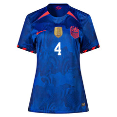 Nike Womens United States Becky Sauerbrunn 4 Star Away Jersey 23/24 w/ 2019 World Cup Champion Patch (Hyper Royal/Loyal Blue)
