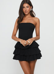 Valentia Tiered Mini Dress Black