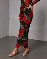 Warm Bloom Floral Mesh Maxi Skirt