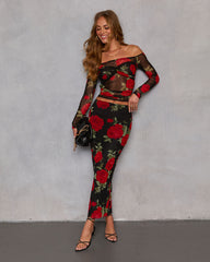 Warm Bloom Floral Mesh Maxi Skirt