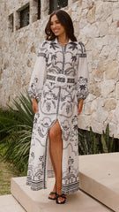 Xander Long Sleeve Maxi Dress - Black/White