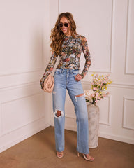 Garden Muse Floral Mesh Mockneck Top