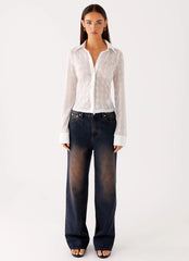 Loui Lace Long Sleeve Top - White