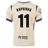 Nike Raphinha Men's FC Barcelona Authentic Away Jersey w/ Champions League Patches (Team Gold/Persian Violet/Black)