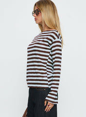 So Composed Boat Neck Long Sleeve Top Blue Stripe