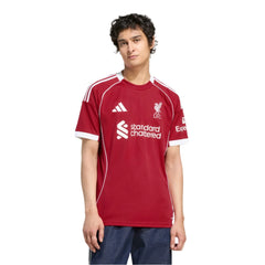 adidas Men's Liverpool Home Jersey 25/26 w/ NRFR + EPL Champions Patch (Strawberry Red)