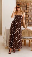 Solare Maxi Dress - Brown/White Polka