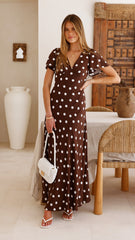 Rayne Maxi Dress - Brown/White Polka
