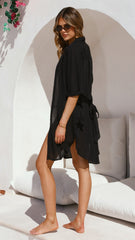 Vesper Button Down Beach Cover Up - Black
