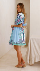 Dali Mini Dress - Island Bloom Blue