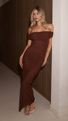Darcey Off Shoulder Maxi Dress - Brown