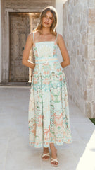 Nellie Midi Dress - Aqua Aurora Print