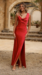 Iris Asymmetrical Maxi Dress - Red