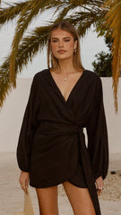 Myra Long Sleeve Mini Dress - Black