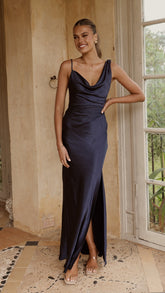 Iris Asymmetrical Maxi Dress - Navy