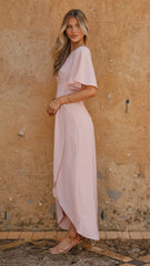 Emma One Sleeve Maxi Dress - Dusty Pink