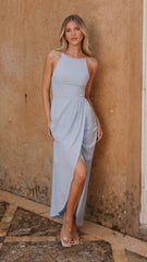 Genevieve Boat Neck Maxi Dress - Blue