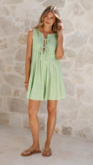 Launa Tie Front Mini Dress - Matcha Green