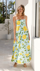 Kaethe Maxi Dress - Lemon/Aqua Floral