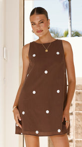 Natala Shift Mini Dress - Chocolate / White Polka Dot
