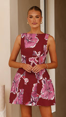 Rafiki Mini Dress - Wine/Pink Floral