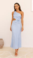 Bloom One Shoulder Cut Out Maxi Dress - Blue