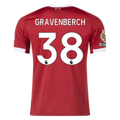 adidas Gravenberch Men's Liverpool Home Jersey 25/26 w/ NRFR + EPL Champions Patch (Strawberry Red)