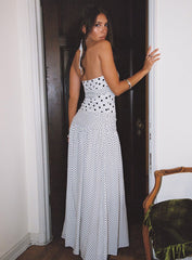 Marguerite Halter Maxi Dress White Polka Dot