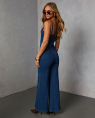 So Mila Denim Flare Jumpsuit