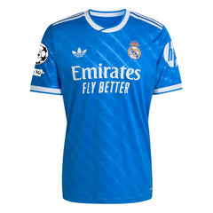 adidas Jude Bellingham Men's Real Madrid Third Jersey 25/26 w/ Champions League Patches (Blue/White)