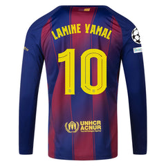 Nike Men's Lamine Yamal Barcelona 25/26 Long Sleeve Home Jersey w/ Champions League Patches (Deep Royal Blue/Midwest Gold)