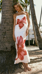 Brittani Strapless Maxi Dress - White/Red