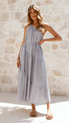 Wendy One Shoulder Maxi Dress - Blue / White Stripe