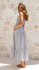 Wendy One Shoulder Maxi Dress - Blue / White Stripe