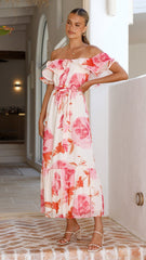Chase Off Shoulder Maxi Dress- Pink Floral