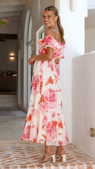 Chase Off Shoulder Maxi Dress- Pink Floral