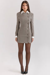Leoni-Brown Puppytooth Check Bodycon Mini Dress