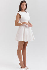Enchant-White Open Back Mini Dress