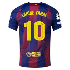 Nike Men's Lamine Yamal Barcelona Home Jersey 25/26 w/ Champions League Patches (Deep Royal Blue/Midwest Gold)