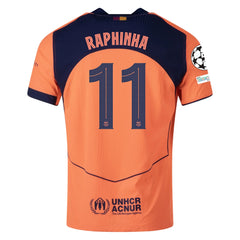 Nike Raphinha FC Barcelona Third T90 Authentic Jersey 25/26 w/ Champions League Patches (Mango/Navy)
