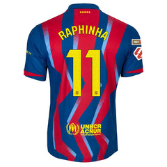 Nike Men's FC Barcelona Raphinha 4th Jersey 25/26 w/ La Liga Patches (Blue/Red/Yellow)